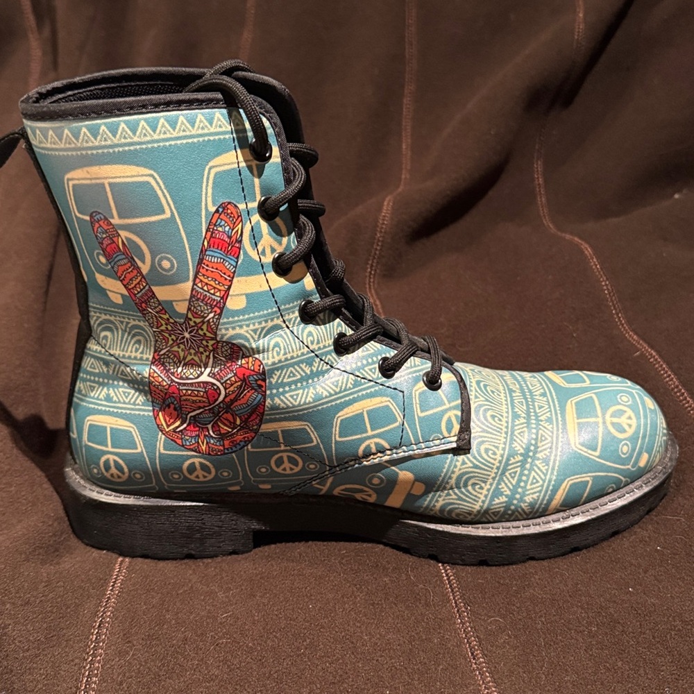 Hippie Van Peace Sign Ankle Boots - Picture 2 of 7